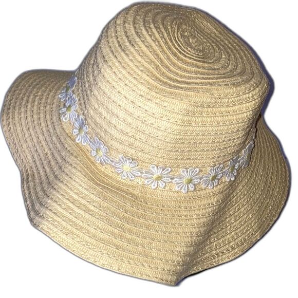 DAISIES Woven Straw Bucket Hat White Yellow Daisies Womens One Size Fits Most - Picture 2 of 8